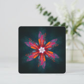 Invitation Mandala floral Fleurs Orange Rouge Bleu Abstrait (Debout devant)