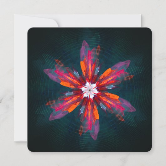 Invitation Mandala floral Fleurs Orange Rouge Bleu Abstrait (Devant)
