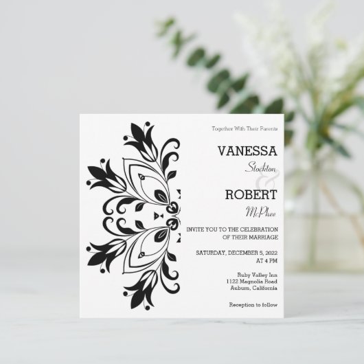 Invitation Mandala Floral Noir (Debout devant)