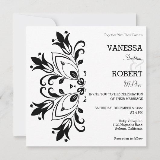 Invitation Mandala Floral Noir (Devant)
