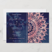 Invitation Mandala Floral Rose Bleu Féminin (Devant)