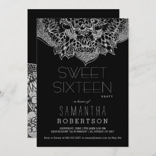 Invitation Mandala florale de boho d'argent Sweet 16