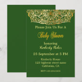 Invitation Mandala Gold sur l'invitation au Baby shower vert (Devant / Derrière)