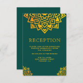 Invitation Mandala indien doré sarcelle moderne pour réceptio (Devant / Derrière)