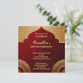 Invitation Mandala indienne motif rouge et or (Debout devant)