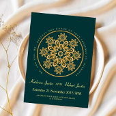 Invitation Mandala mariage indien traditionnel OR VERT