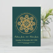 Invitation Mandala mariage indien traditionnel OR VERT (Debout devant)
