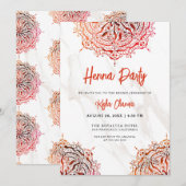 Invitation Mandala Mehndi Henna Party Rouge Marbre (Devant / Derrière)