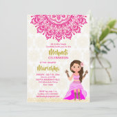 Invitation mandala mehndi rose mignon dessin animé de fille i (Debout devant)