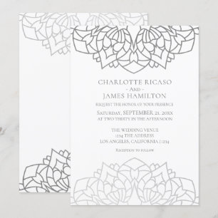 Invitation Mandala Motif Silver Grey Mariage personnalisé