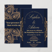 Invitation Mandala Navy et Or (Devant / Derrière)