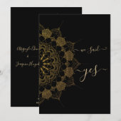 Invitation Mandala Noir Élégant Doré (Devant / Derrière)