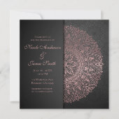 Invitation Mandala noir et or rose élégant mariage (Devant)