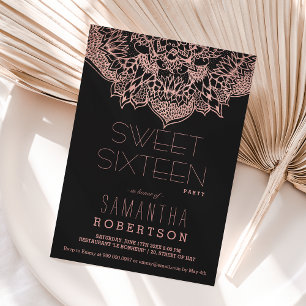 Invitation Mandala rose de fleurs boho or Sweet 16 party
