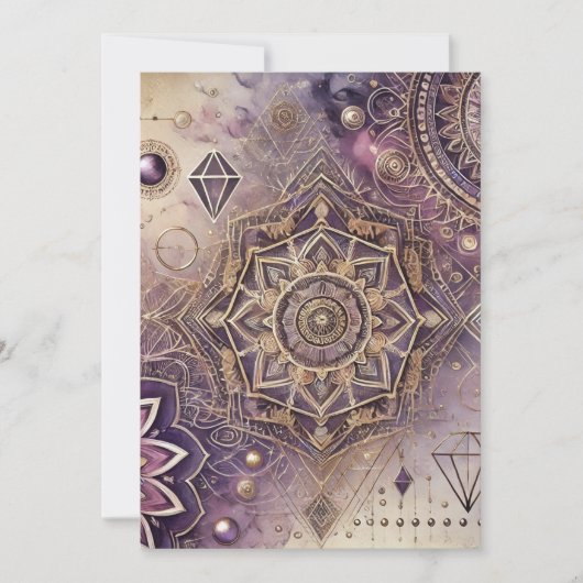 Invitation Mandalas complexes en violet et or (Devant)