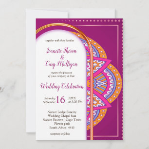 Invitation Mandalas en Cerise rose, bleu et orange