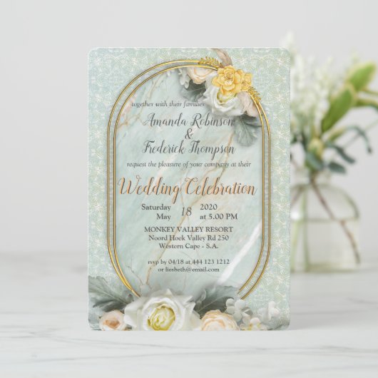 Invitation Mandalas vert clair, jaune et blanc (Debout devant)