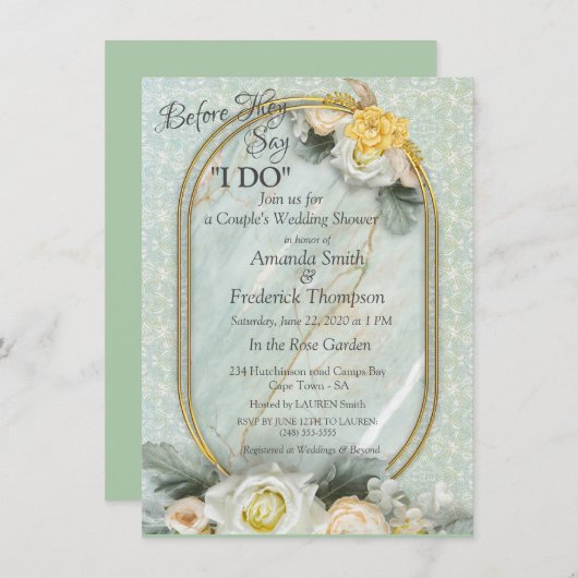 Invitation Mandalas vert clair, jaune et blanc (Devant / Derrière)