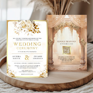 Invitation Mandap Floral Crème Rêveur Mariage Indien Hindou