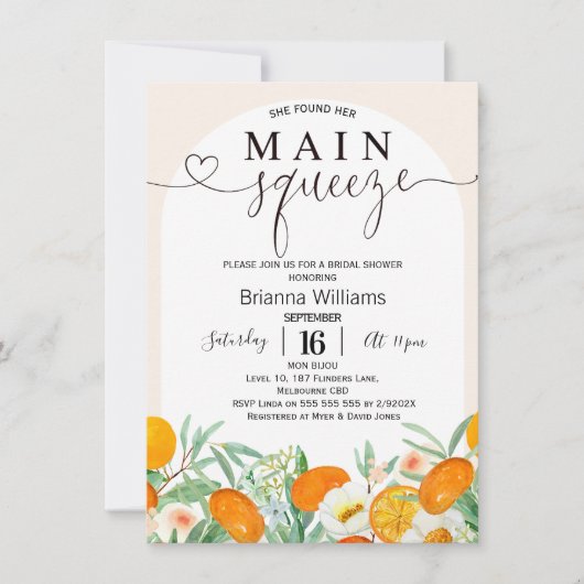 Invitation Mandarine Arc Floral Main Squeeze Fête des mariées (Devant)
