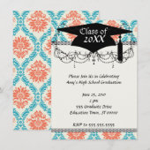 Invitation mandarine orange et bleu aqua (Devant / Derrière)