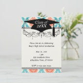 Invitation mandarine orange et bleu aqua (Debout devant)