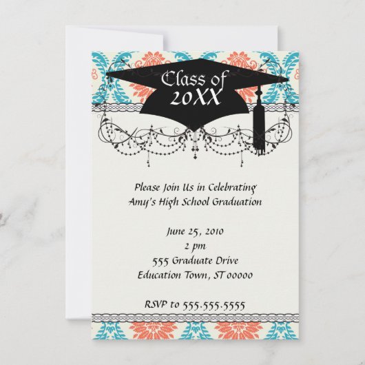 Invitation mandarine orange et bleu aqua (Devant)
