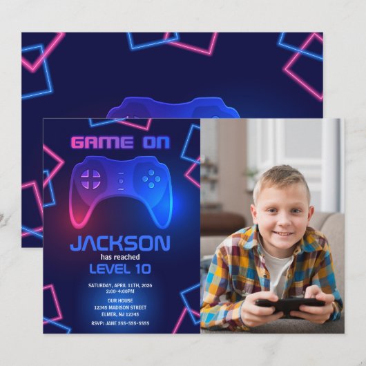 Invitation Manette de jeu Adolescent Jeu vidéo Anniversaire d (Devant / Derrière)