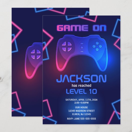 Invitation Manette de jeu Adolescent Vidéo Jeu Anniversaire d (Devant / Derrière)