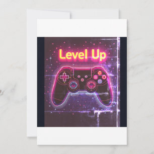 Invitation Manette de jeu néon Level Up – Rétro Pixel Art T