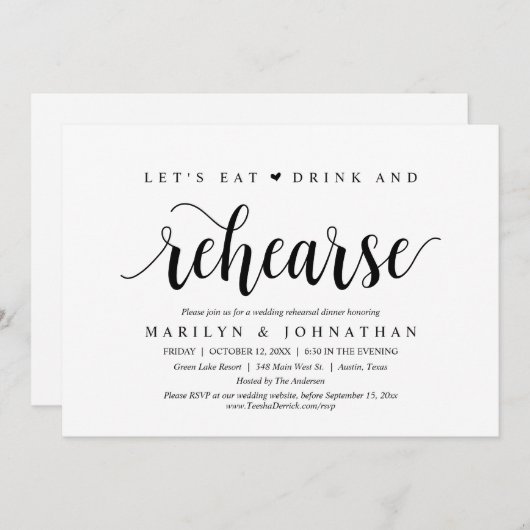 Invitation Mangeons, buvons et répétitions, Dîner Mariage (Devant / Derrière)