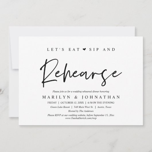 Invitation Mangeons, sirotons et répétitions, dîner Mariage (Devant)