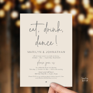 Invitation Manger, Boire, Danser, Dîner de Mariage en Intime