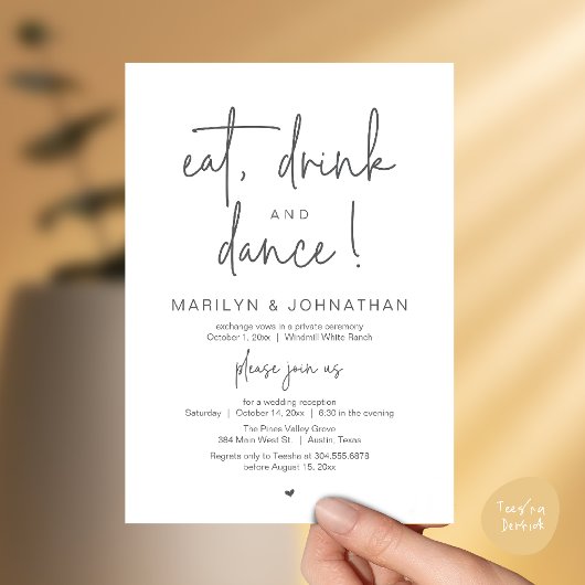 Invitation Manger, Boire et Danser, Réception de Mariage Mode