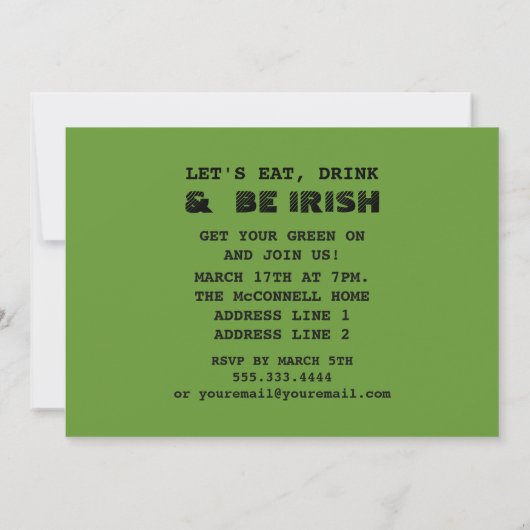 Invitation Manger, boire et être irlandais St. Patrick's Day (Dos)