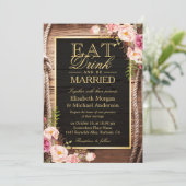 Invitation Manger boire et être marié Bois rustique Noeud Flo (Debout devant)