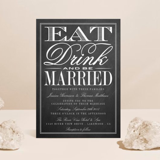 Invitation Manger, boire et être marié Chalkboard Mariage