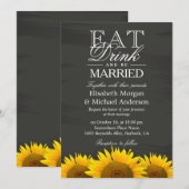 Invitation Manger boire et être marié Chalkboard Sunflowers (Devant / Derrière)