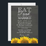 Invitation Manger boire et être marié Chalkboard Sunflowers<br><div class="desc">Créez votre invitation parfaite avec ce modèle pré-conçu, vous pouvez facilement la personnaliser pour être le vôtre. Pour plus de personnalisation, cliquez sur le lien "customiser plus loin" et utilisez notre outil de conception facile à utiliser pour modifier ce modèle. Si vous préférez les papiers plus épais / Finition mat,...</div>