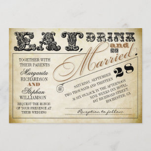Invitation manger boire et être marié typographie mariage inv