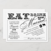 Invitation manger boire et être marié typographie mariage inv (Devant / Derrière)