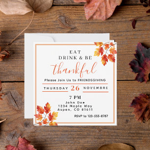 Invitation manger boire et être reconnaissant Friendsgiving 