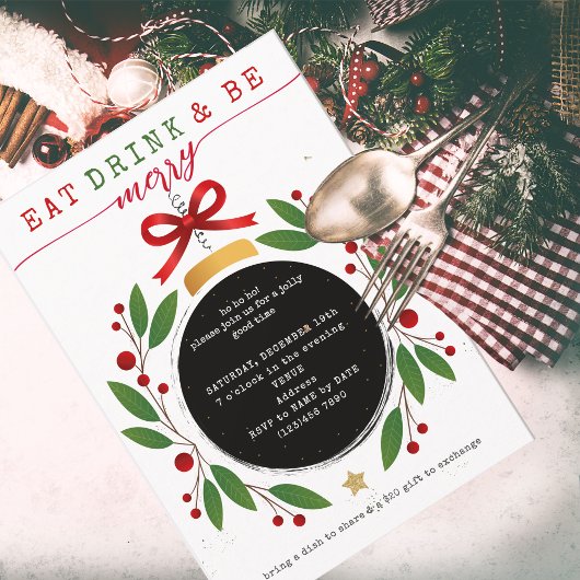 Invitation Manger, boire et joyeux Noël Potluck