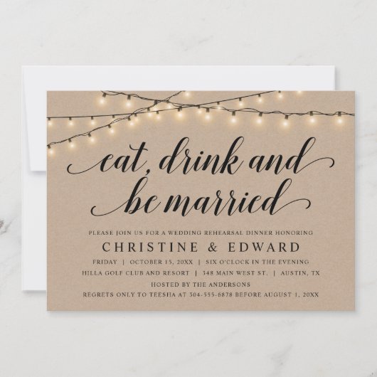 Invitation Manger, Boire et Marié, Répétition Mariage, Kraft (Devant)