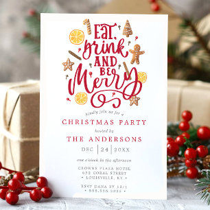 Invitation Manger, Boire Et Se Réjouir Fête De Noël Aquarelle