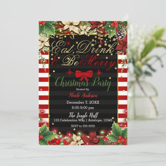 Invitation Manger Boire et se Réjouir Nœud Rouge Noël Fête de (Debout devant)