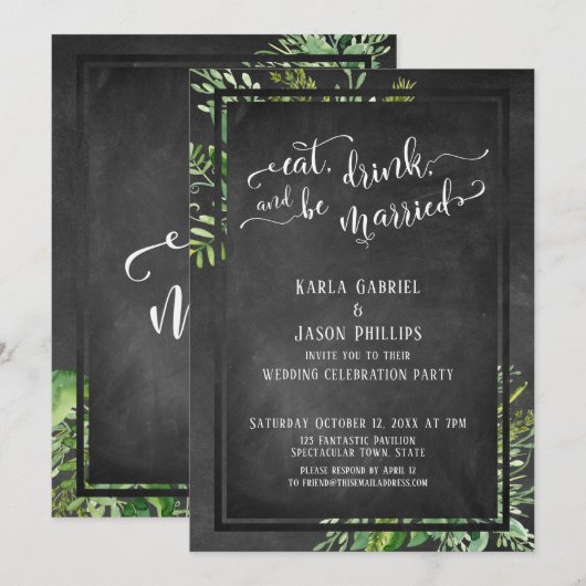 Invitation Manger, Boire & Être Marié de Verdure & Tableau No (Devant / Derrière)