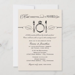 Invitation Manger Boire Être Marié Ivory Dîner de Répétition