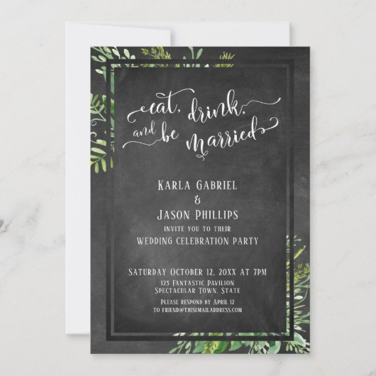 Invitation Manger, Boire & Être Marié Verdure & Tableau Noir (Devant)