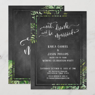 Invitation Manger, Boire & Être Marié Verdure & Tableau Noir